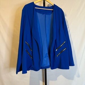 SHEIN Royal Blue‎ Open Front Blazer with Zipper Accents, 4X (22/24W)